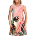 thumbnail image 1 of Balery Colorful Cat With Flowers Vestidos de verano para mujer con estampado: vestido holgado sin mangas, vestido playero informal y cómodo para días calurosos., 1 of 7
