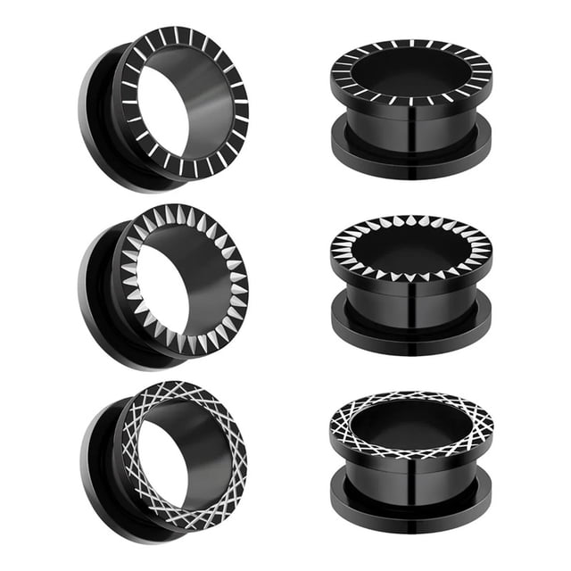 Expansor De Túnel De Acero Con Líneas Piercings Para Oreja