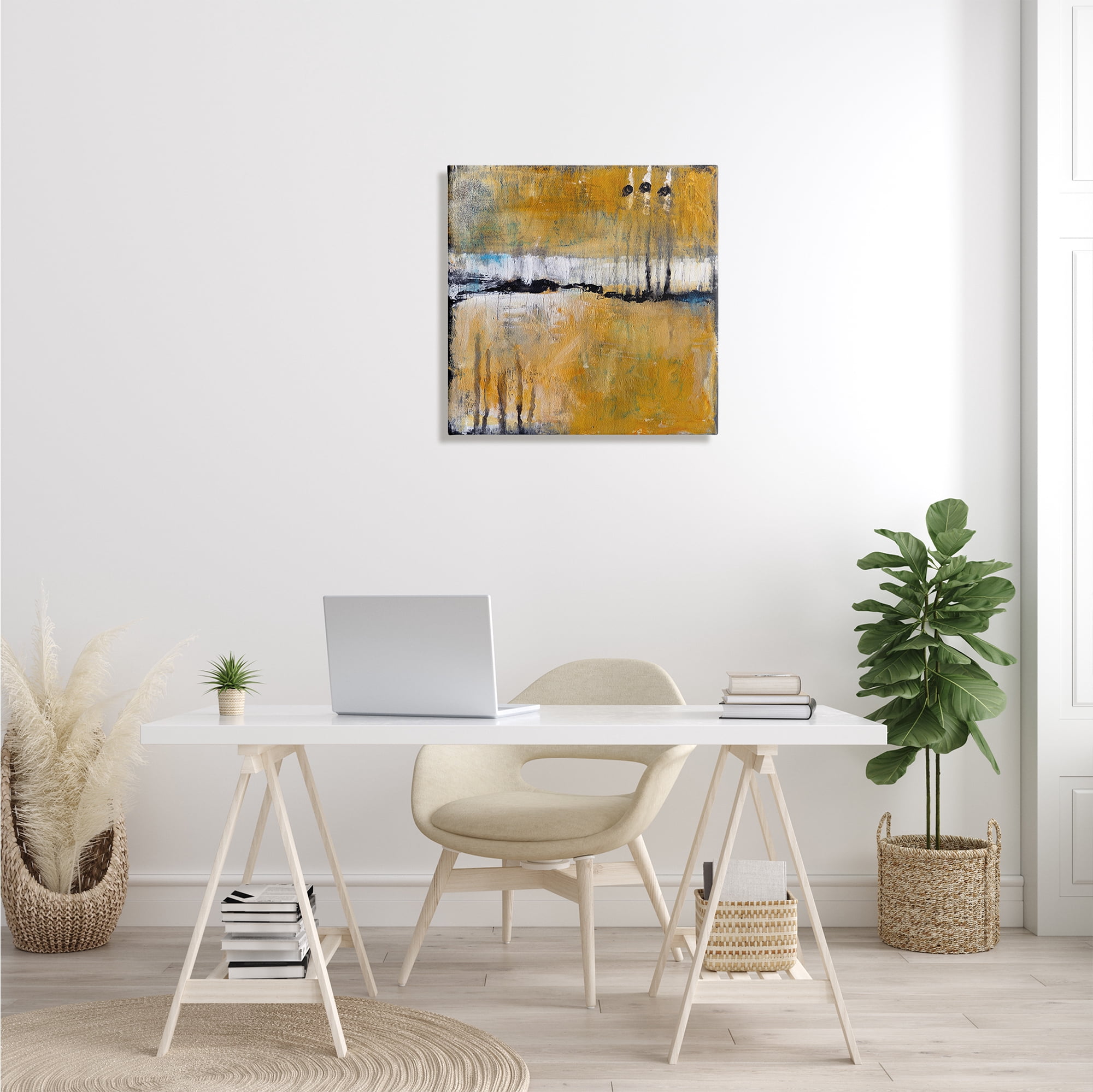 Stupell Industries Urban Yellow Black Paint Abstraction Industrial Shapes Abstract Painting Gallery Wrapped Canvas Print Wall Art, 24 x 24