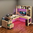 thumbnail image 2 of Uforic L Shape Desk with LED Light & Hutch,  Home Office Computer  Desk Executive Desk with Drawers, 2 of 9