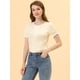 thumbnail image 2 of Camiseta de manga corta con volantes Allegra K para mujer blusa informal con media tapeta y encaje con volantes Beige L, 2 of 5