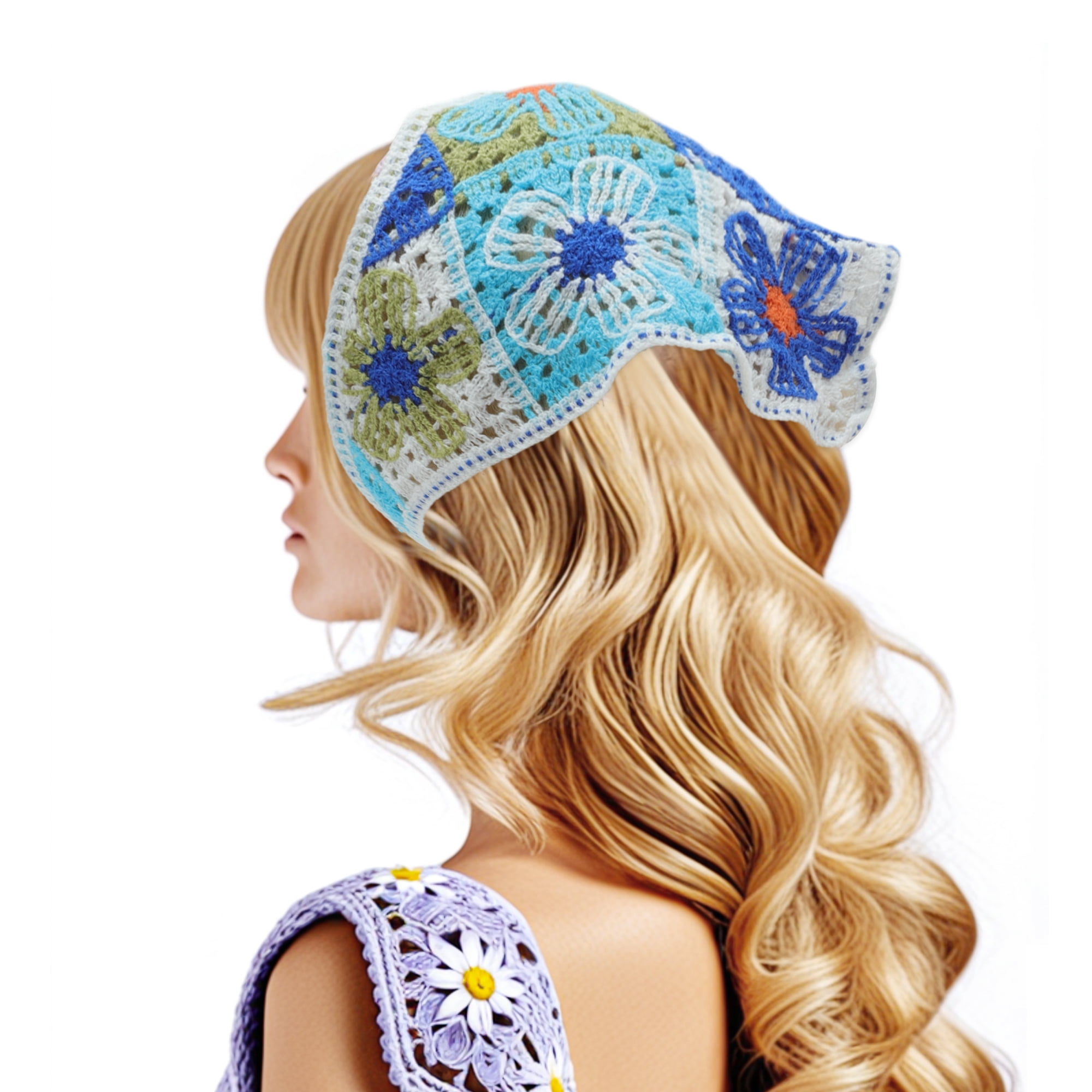 Unique Bargains Knitted Triangle Bandana 2 Pcs Blue Pink
