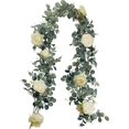 thumbnail image 1 of Guirnalda de eucalipto artificial con rosas de champán, hiedra, hojas verdes, plantas, enredadera, follaje, flores colgantes para boda, fiesta, jardín, hogar, decoración de pared, 1 of 5