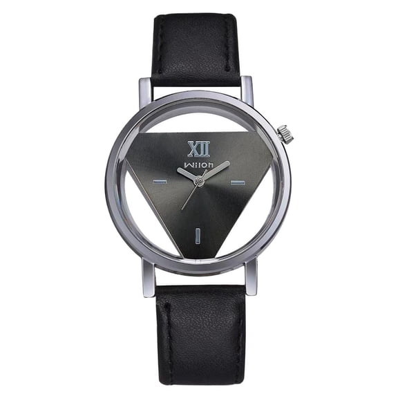Unique Hollow Triangle Watch for Men & Women, Fashionable Double-Sided Skeleton Dial, Quartz Movement, Faux Leather Strap, Minimalist Wristwatch