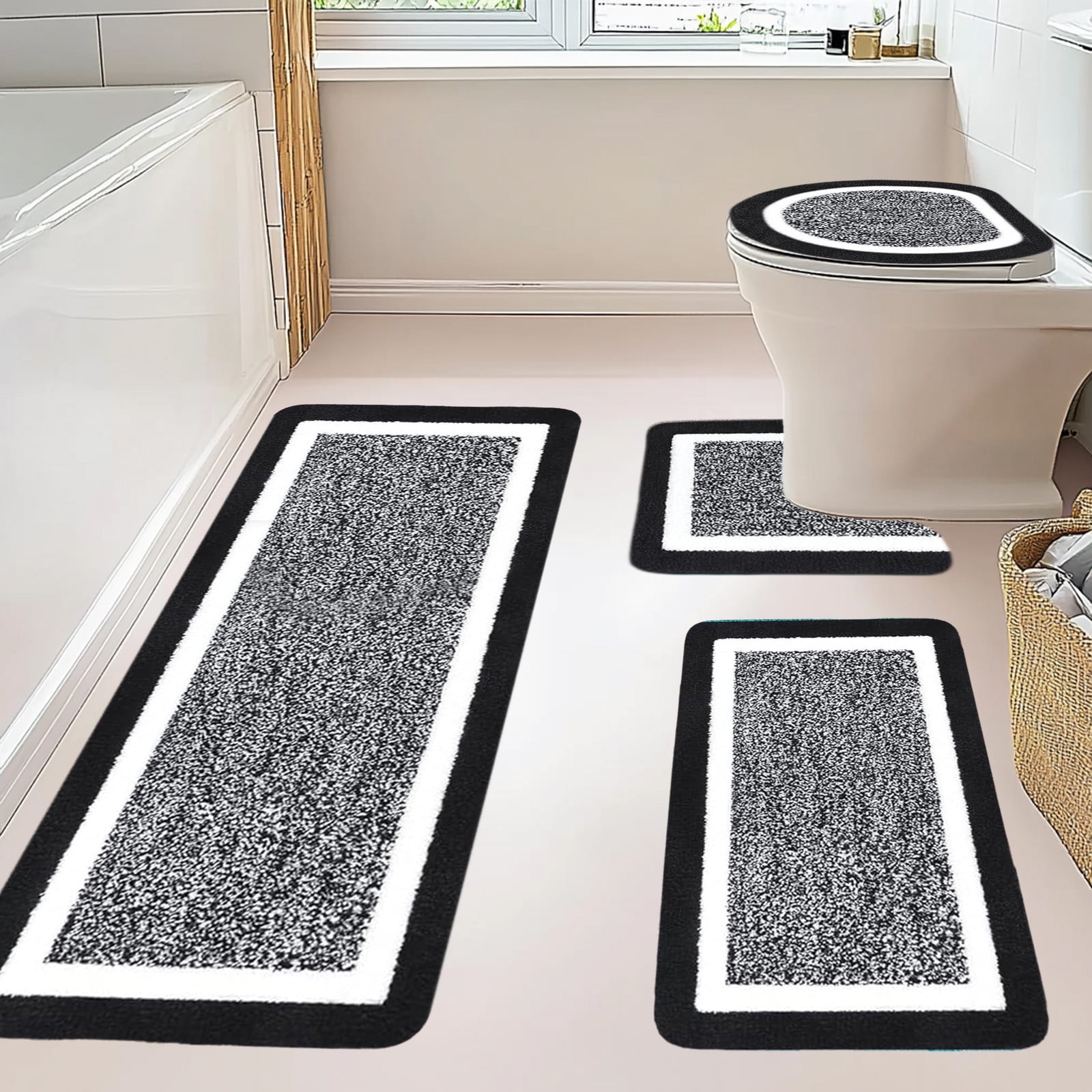 PALIFEUR Bathroom Rugs Sets, Non-Slip Bath Mat Set 4 Piece, Soft Comfortable Washable Bathroom Mat Set, Quicker Dry Bathroom Rug with Toilet Rug