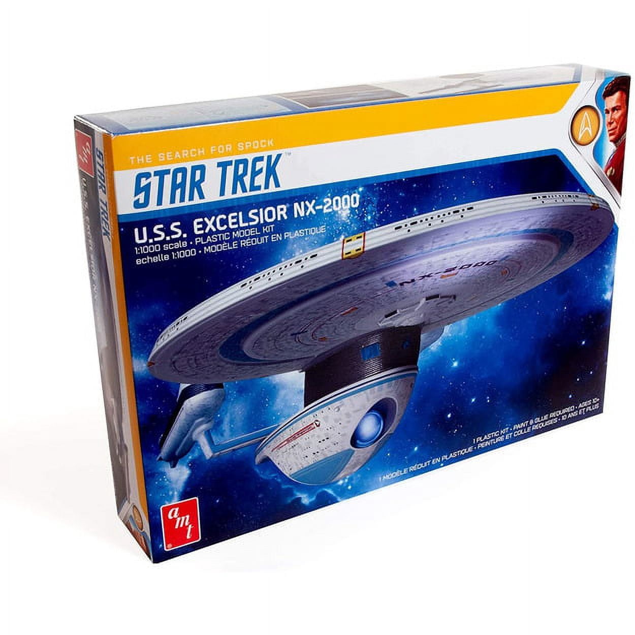Skill 2 Model Kit U.S.S. Excelsior NX-2000 Space Ship "Star Trek III: The Search for Spock" (1984) Movie 1/1000 Scale Model by AMT