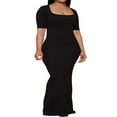 thumbnail image 1 of Robe Longue Bodycon à Col Carré à Manches Courtes pour Femme, 1 of 3