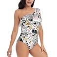 thumbnail image 3 of Sikiie Puppy Print Women One Piece Swimsuits Tummy Control One Shoulder Bathing Suits Ruffle Swimwear, From S to XXL-XX-Large, 3 of 6