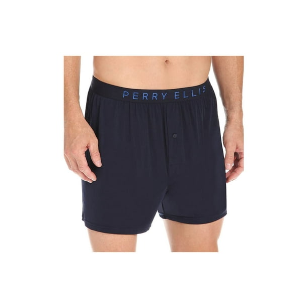 Calzoncillos tipo bóxer Perry Ellis Luxe Solid para hombre, color azul marino, talla L