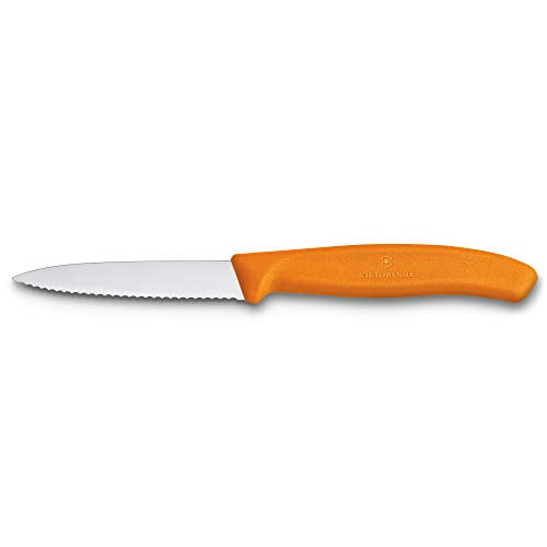 Victorinox Swiss Classic Paring Knife for Cutting and Preparing Fruit and Vegetables Serrated Blade in Orange, 3.1 inches