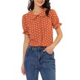 thumbnail image 5 of INSPIRE CHIC Valentine's Day Women's Polka Dots Shirt Short Puff Sleeve Vintage Button Up Peter Pan Collar Blouse Tops XS Orange Red, 5 of 8