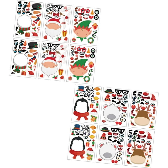 12Pcs Christmas Puzzle Stickers Christmas Game Stickers Penguin Elf Reindeer DIY