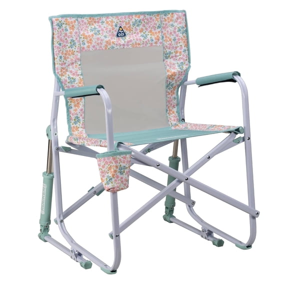 GCI Outdoor Freestyle Rocker Folding Rocking Camping Chair with Cup Holder, Teal Sundress