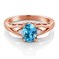 thumbnail image 2 of Gem Stone King 18K Rose Gold Plated Silver Swiss Blue Topaz and White Lab Grown Diamond 3 Stone Engagement Ring for Women | 1.58 Cttw | Oval 8X6MM | Round 2MM | Gemstone November Birthstone | Size 6, 2 of 4