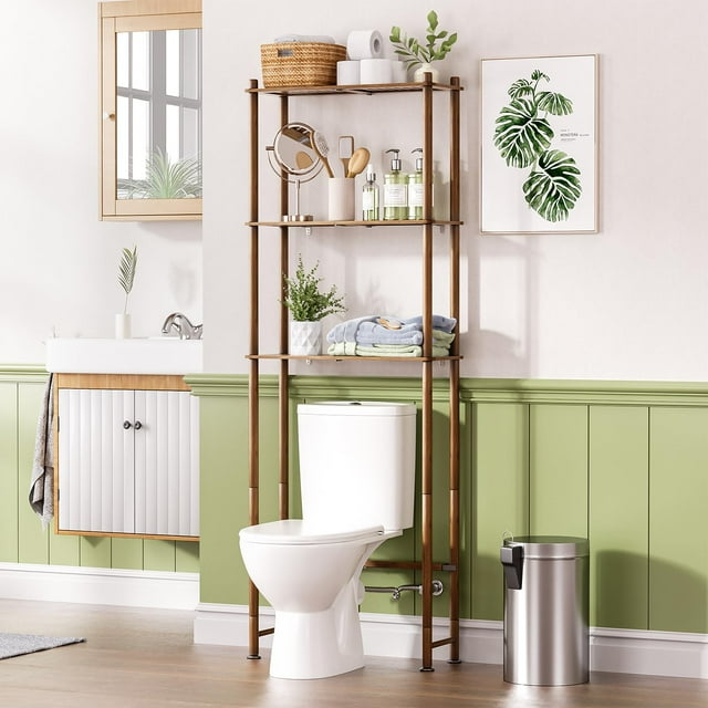 Organizador de baño AmazerBath de bambú, 3 niveles, encima del inodoro, color nogal