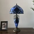 thumbnail image 6 of Tiffany Table Lamp Blue Stained Glass Shade And Base Baroque Style Lavender LED Bulbs Included for Living Room Bedroom Bedside 12"W*12"D*22"H, 6 of 7