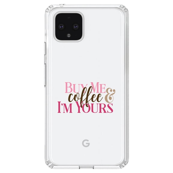 DistinctInk Clear Shockproof Hybrid Case for Google Pixel 4 (6.1" Screen) - TPU Bumper Acrylic Back Tempered Glass Screen Protector - Buy Me Coffee & I'm Yours