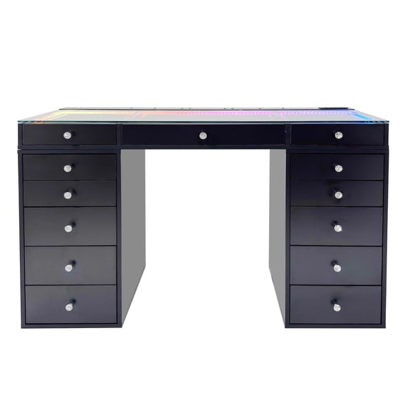 Impressions Vanity SlayStationLumina  Plus 2.0 Vanity Table with RGB Light, Clear Glass TableTop