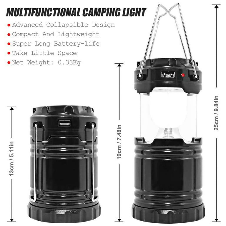 LED Camping Lantern, Super Bright, Battery/Solar energy/Charging cable  Powered, IPX4 Water Resistant, Portable Emergency Lights for Hurricane,  Storms, Outages, Collapsible,2 Packs 