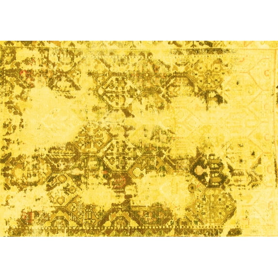 Ahgly Company Machine Washable Indoor Rectangle Abstract Yellow Modern Area Rugs, 3' x 5'