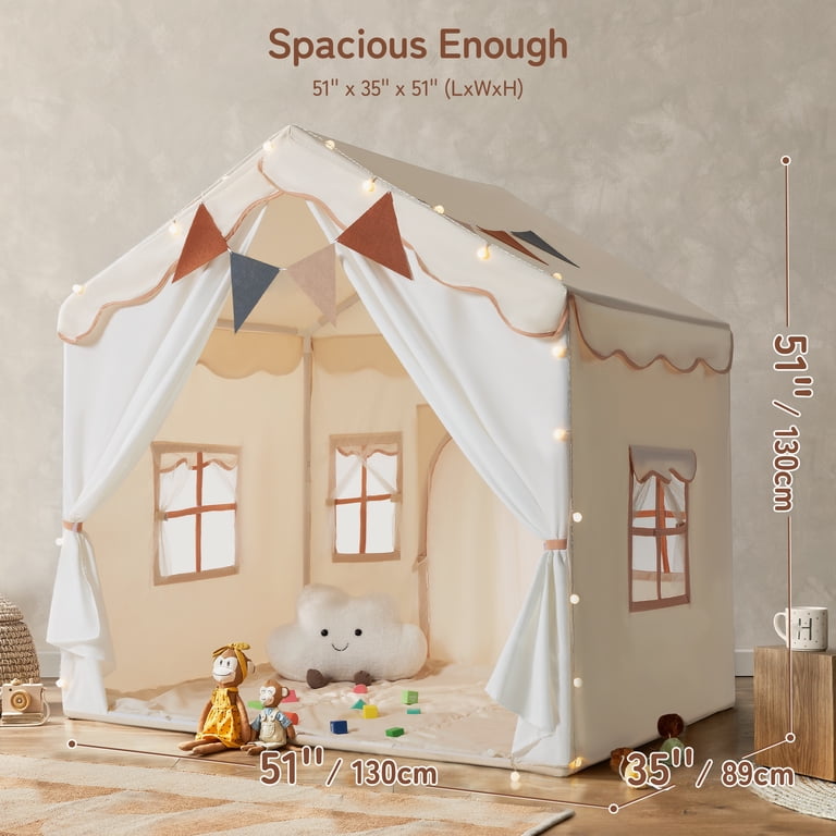 Besrey Kids Play Tent with Lights and Mat, Beige photo 2