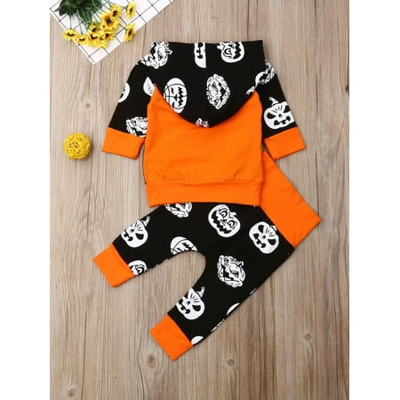 

LisenraIn 2Pcs Outfits Kids Baby Boy Hooded Shirt Tops Pumpkin Pants