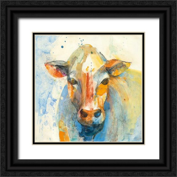 Hristova, Albena 12x12 Black Ornate Wood Framed with Double Matting Museum Art Print Titled - Happy Cows II