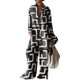 thumbnail image 1 of Conjunto de 2 piezas de primavera para mujer VISgogo, rayas onduladas/rayas diplomáticas/triángulo invertido/camisas con estampado geométrico + conjunto de pantalones sueltos de pierna ancha VISgogo moda, 1 of 2