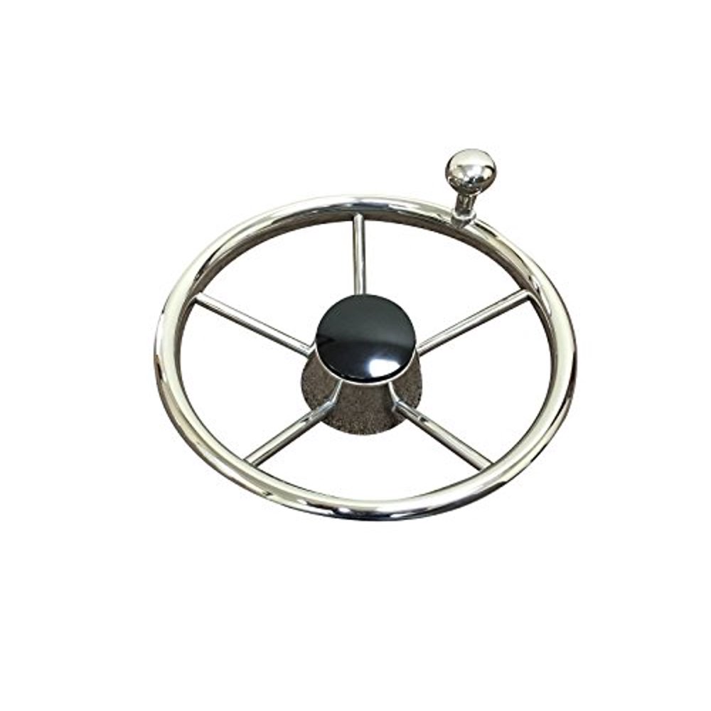 Pactrade Marine Destroyer 11'' Stainless Steel Steering Wheel Control Knob Plastic Black Cap 5