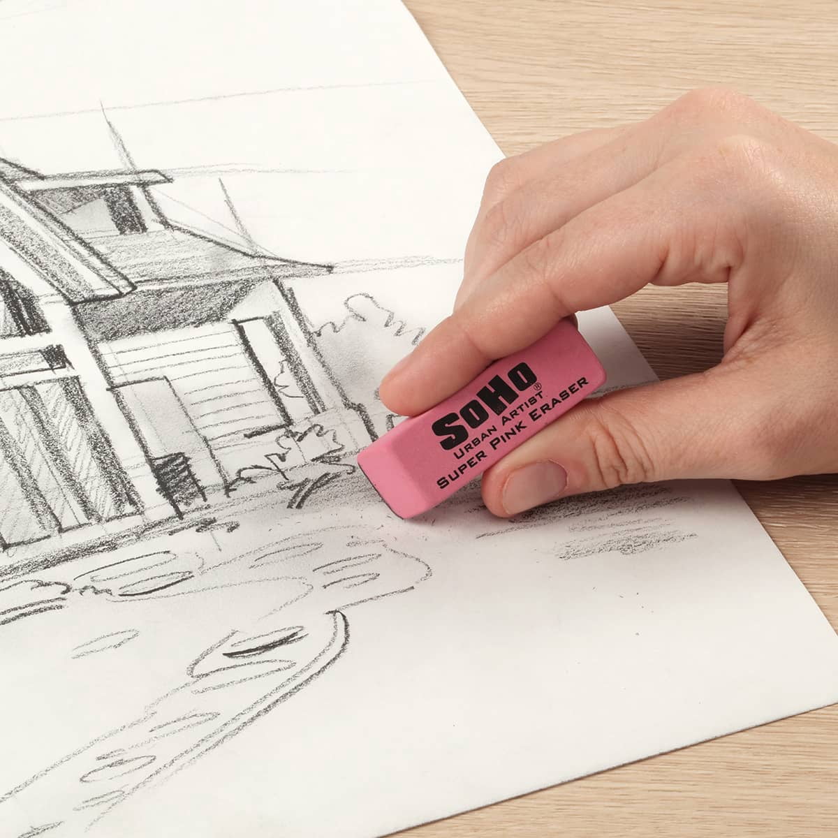 SoHo Urban Artist Super Pink Eraser for Drawing & Sketching - 50-Pack,  Latex-Free PVC-Free Rubber Eraser for Graphite Pencil, Clean Smudge-Free Erasing for Artists, Drafting & Illustration