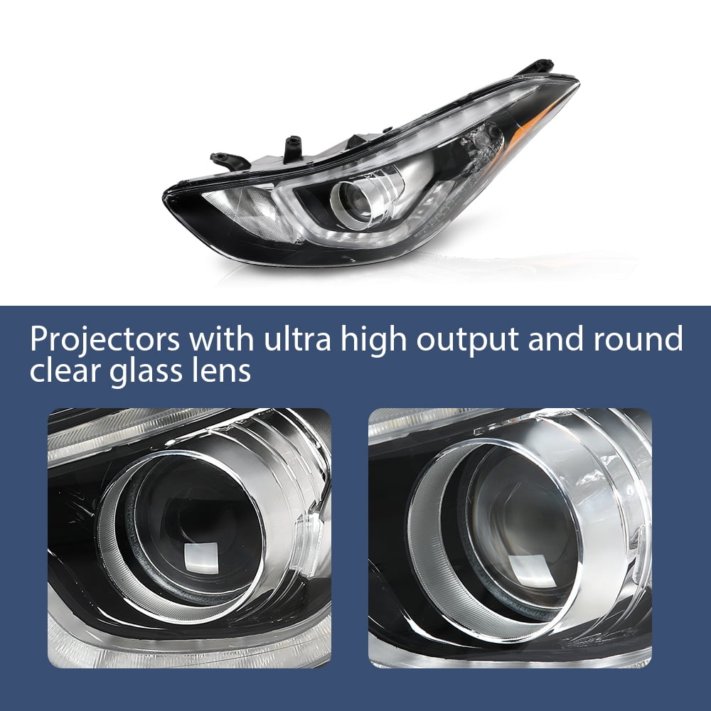 PIT66 Headlights Fit for 2014-2016 Hyundai Elantra DRL LED Projector Clear Lens Driver LH