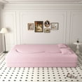 thumbnail image 5 of Floor Sofa Bed, Teddy Fabric Convertible Sleeper Sofa, 15" Full Size Folding Mattress, No Assembly Required, 2 Included Pillows, for Living Room, Guest Bed, Playroom, Pink, 5 of 9