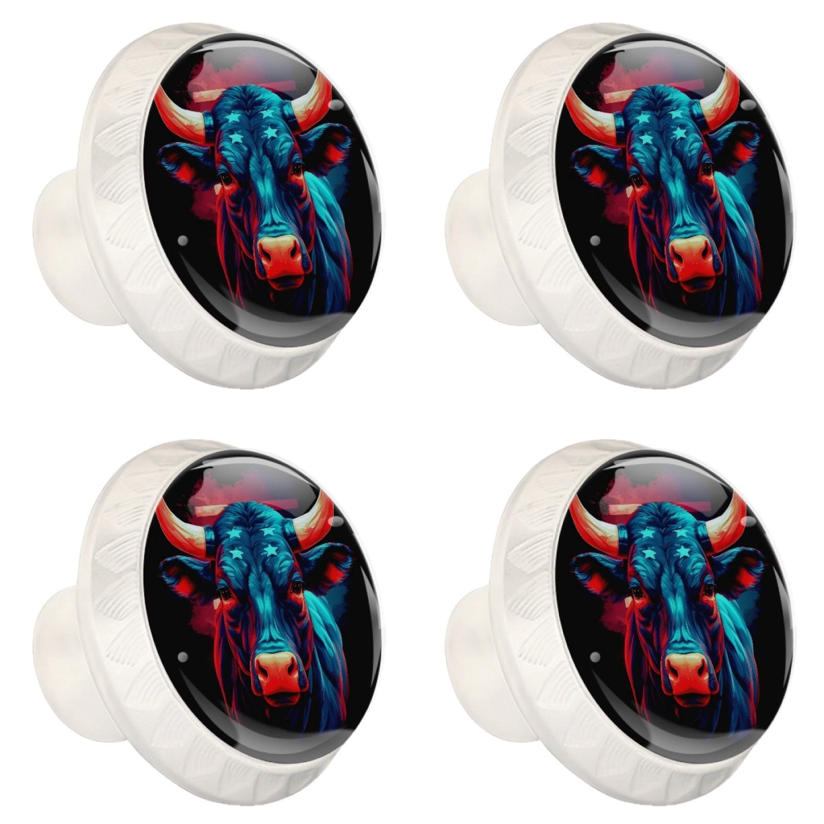 4 Pcs Cow Knobs for Kitchen Cabinet Cupboard Dresser Bookcase Drawer Pulls Handles Round Home Decor