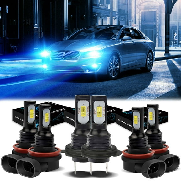 H7 LED Headlight Bulbs for 2007-2012 Lincoln Mkz 8000K Ice Blue H7 H11 High/ Low Beam H11 Fog light Bulbs,6pc