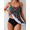 Paisley Print, variant on Women's Two Piece Tankini Swimsuit, Black and White Gradient Print Swim Top, High Waisted Tummy Control Bathing Suit for Swimming Beach Vacation