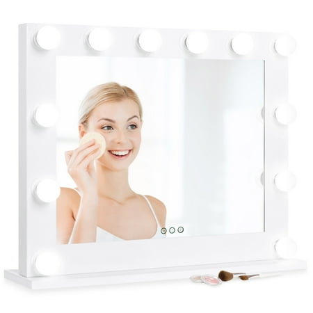 Vanity Mirror On Stand Best Choice Products Hollywood Styled LED Vanity Mirror, Tabletop or Wall Mountable with 12 Lights, Removable Stand, 3 Color Temperatures, Smart Touch Switches ()