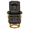 thumbnail image 3 of Contemporary Brown Leather Recliner and Ottoman with Swiveling Maple Wood Base, 3 of 9