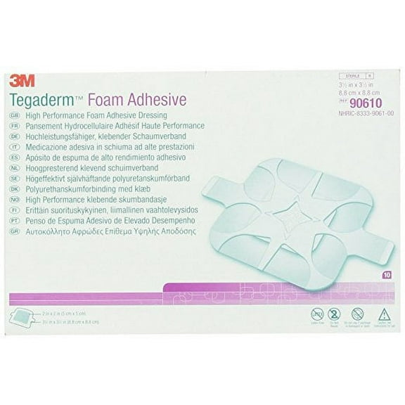 3M Tegaderm High Performance Foam Adhesive Dressing 90610, Square, 10 Pieces