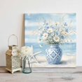 thumbnail image 2 of Wall Art Prints, Blue Coastal Framed Canvas Prints for Bedroom Living Room Bathroom Office, Summer Ocean Sea Flowers Vases Starfish Gallery Wrap Wall Art Poster for Gifts Home Decor 8"x8", 2 of 9