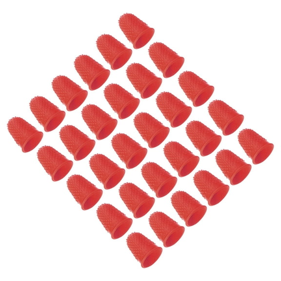 Uxcell Rubber Finger Tips, Pack Silicone Thumb Fingertip Protector Finger Cots Covers Guard Pads Thimble Grips for Office, Red 30pcs S Size