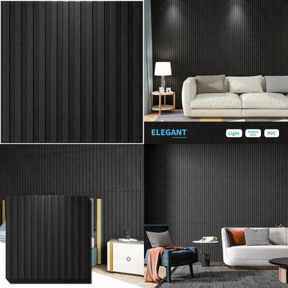 Art3d Slat Wall Panel 3D Fluted Textured Panel 12-Tile 19.7 x 19.7in. - Cover 32 Sq.Ft. Black