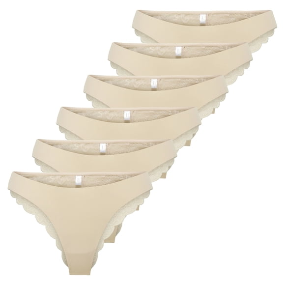ONLY Braguitas brasileñas para mujer, paquete de 6 - ONLCHLOE LACE BRAZIL, encaje Beige L (Large)