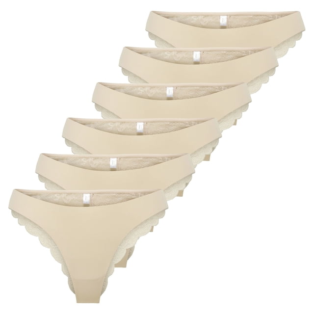 ONLY Braguitas brasileñas para mujer, paquete de 6 - ONLCHLOE LACE BRAZIL, encaje Beige L (Large)