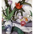 thumbnail image 2 of Peploe, Samuel John 26x28 Gold Ornate Wood Framed with Double Matting Museum Art Print Titled - Red and Mauve Tulips In a Vase, 2 of 4