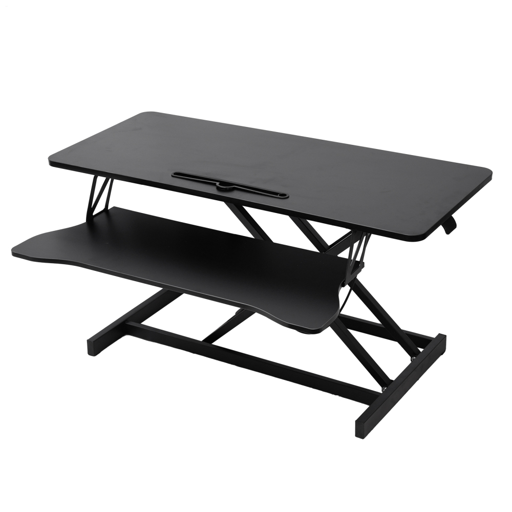 Height Adjustable Standing Desk Converter, 38” Wide, Stand Up Desk Riser for 2 Monitors, Manual Spring Desktop Raises to 16.9", Fits Two Monitor Screens with Keyboard Tray in Black