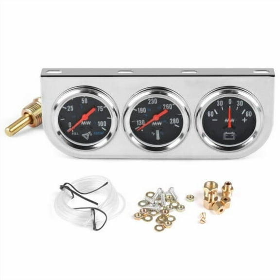 52mm Chrome 3in1 Car Triple Gauge Kit Oil Pressure Fahrenheit Water Temp Ammeter
