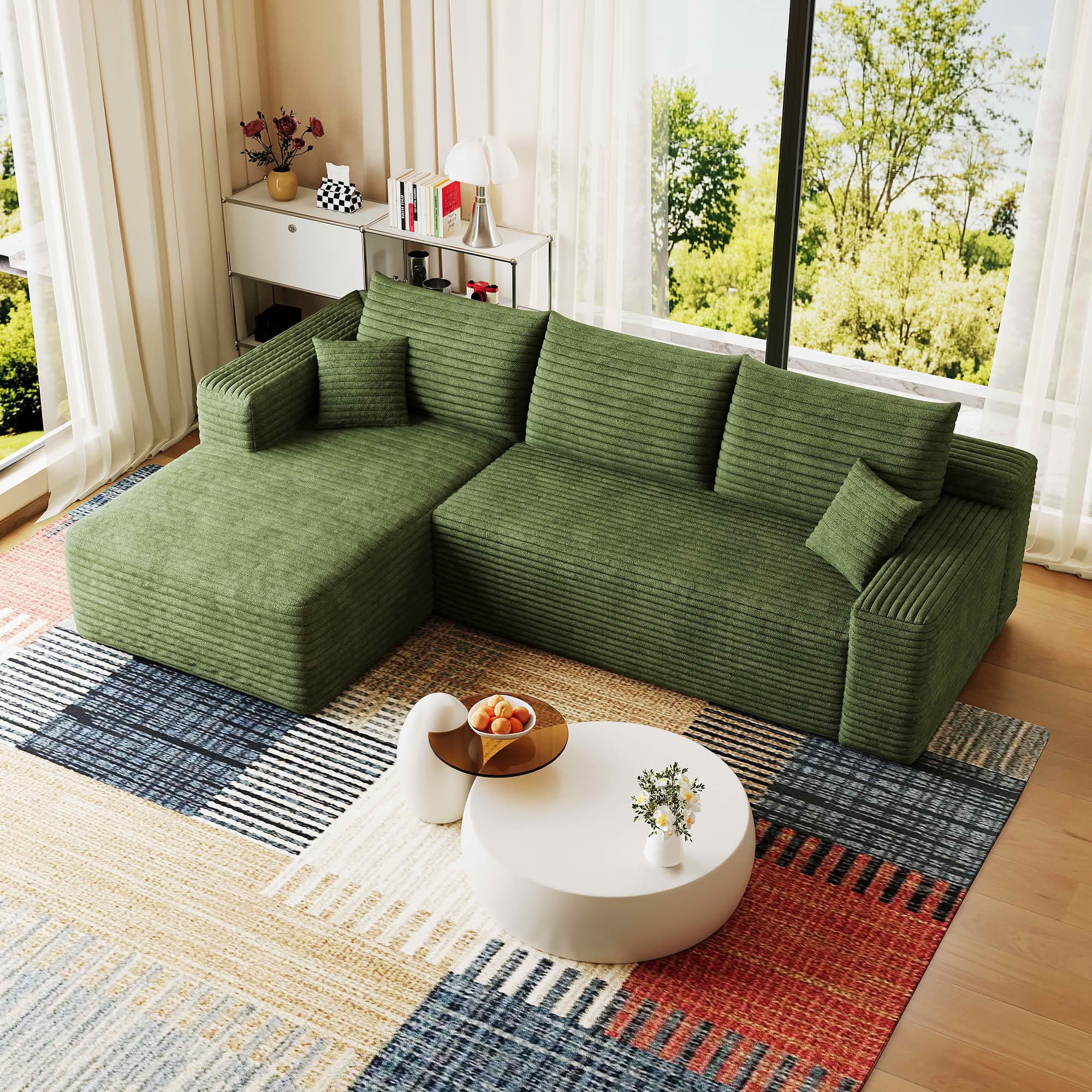 MAYEERTY 95 Inch Cloud U Shaped Sectional Sofa, Plush Corduroy Deep Seat Corner Couch, No Assembly Modern Minimalist Sofa for Living Room Apartment