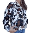 thumbnail image 3 of Y2k Quarter Zip Pullover Sweater Women Oversized Cute Hoodie Colorful Patchwork Cow Print Hoodies Dark Brown XS, 3 of 7