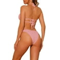 thumbnail image 3 of INSPIRAR CHIC Conjuntos de Bikini de Mujer con Halter y Aros Ribeteados de 2 Piezas, Doble Correa, Parte Inferior de Triángulo con Cierre en la Espalda, Trajes de Baño, Grande, Rosa, 3 of 5