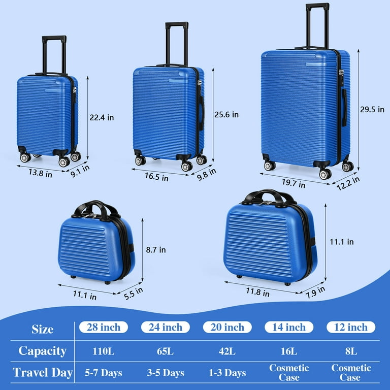 Horizontal Stripe Luggage Travel 5-Piece Set Blue - Walmart.com